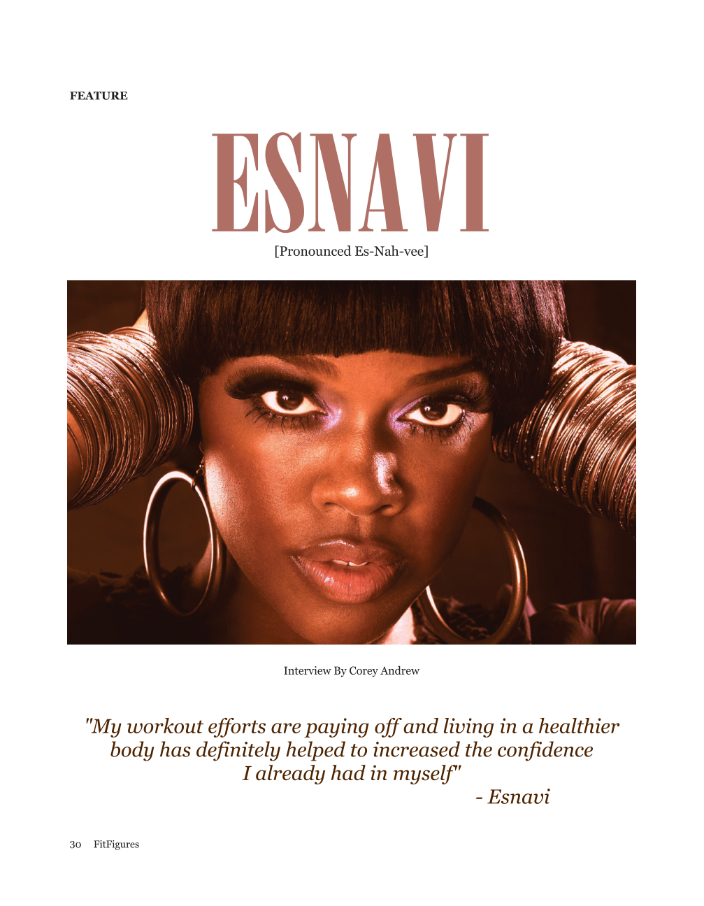Opening page of the Esnavi interview, with portrait and Corey Andrew byline